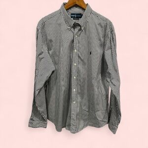 Classic Ralph Lauren Polo XXL black white stripe dress shirt button collar 90’s